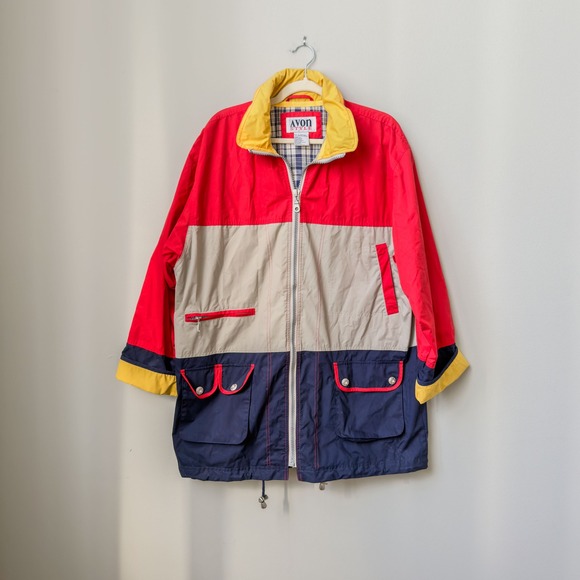 Avon Style Other - Vintage 90s Avon Style Colorblock Windbreaker Jacket Red Navy Tan Mens Large